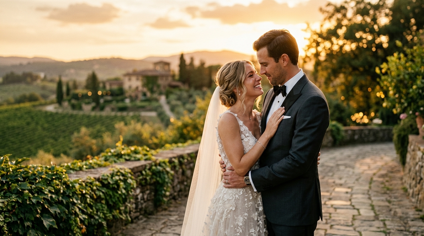 Cinematic wedding couple film still
